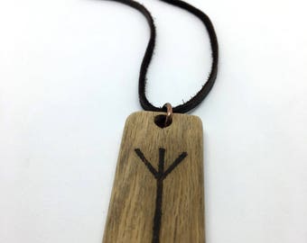 CHOOSE YOUR RUNE Oak & Leather Rune Talisman - Wood Burned Viking Necklace - Norse - Futhark