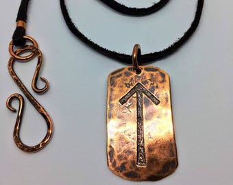 CHOOSE YOUR RUNE Copper & Leather Rune Talisman - Elder Futhark Rune Necklace - Viking, Norse, Asatru