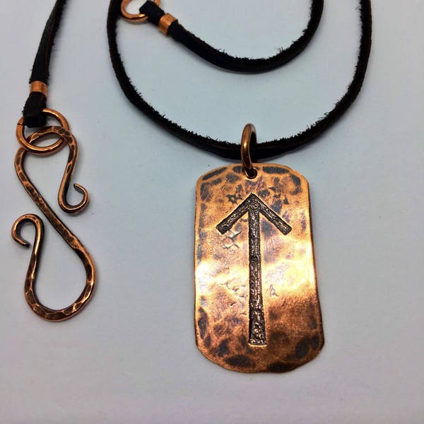 CHOOSE YOUR RUNE Copper & Leather Rune Talisman - Elder Futhark Rune Necklace - Viking, Norse, Asatru