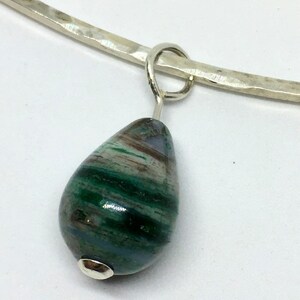 Hammered Sterling Silver Torc Necklace w/ Feldspar Gemstone Teardrop Charm