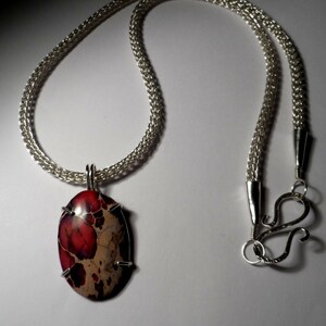 Pink / Purple Sea Sediment Jasper on .999 Fine Silver Viking Knit chain 100% Pure Silver Genuine Silver & Gemstone image 4