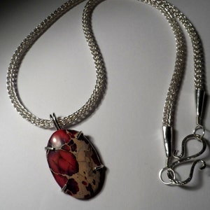 Pink / Purple Sea Sediment Jasper on .999 Fine Silver Viking Knit chain 100% Pure Silver Genuine Silver & Gemstone image 1