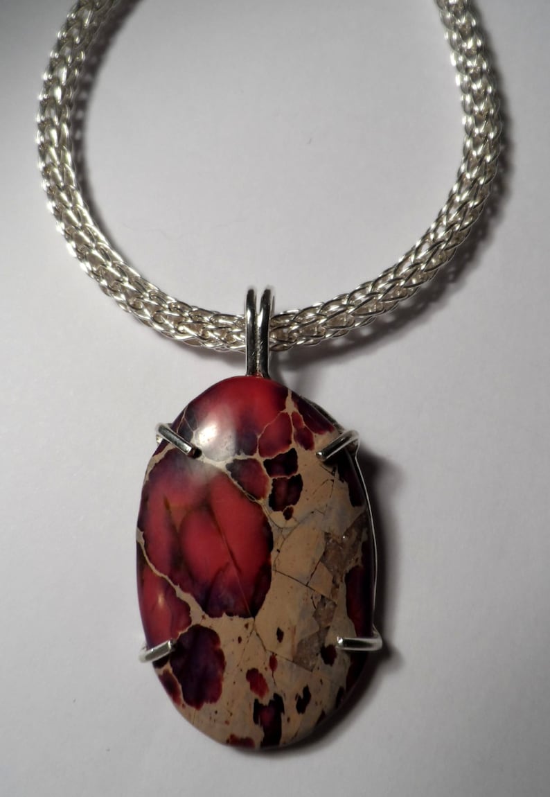 Pink / Purple Sea Sediment Jasper on .999 Fine Silver Viking Knit chain 100% Pure Silver Genuine Silver & Gemstone image 2