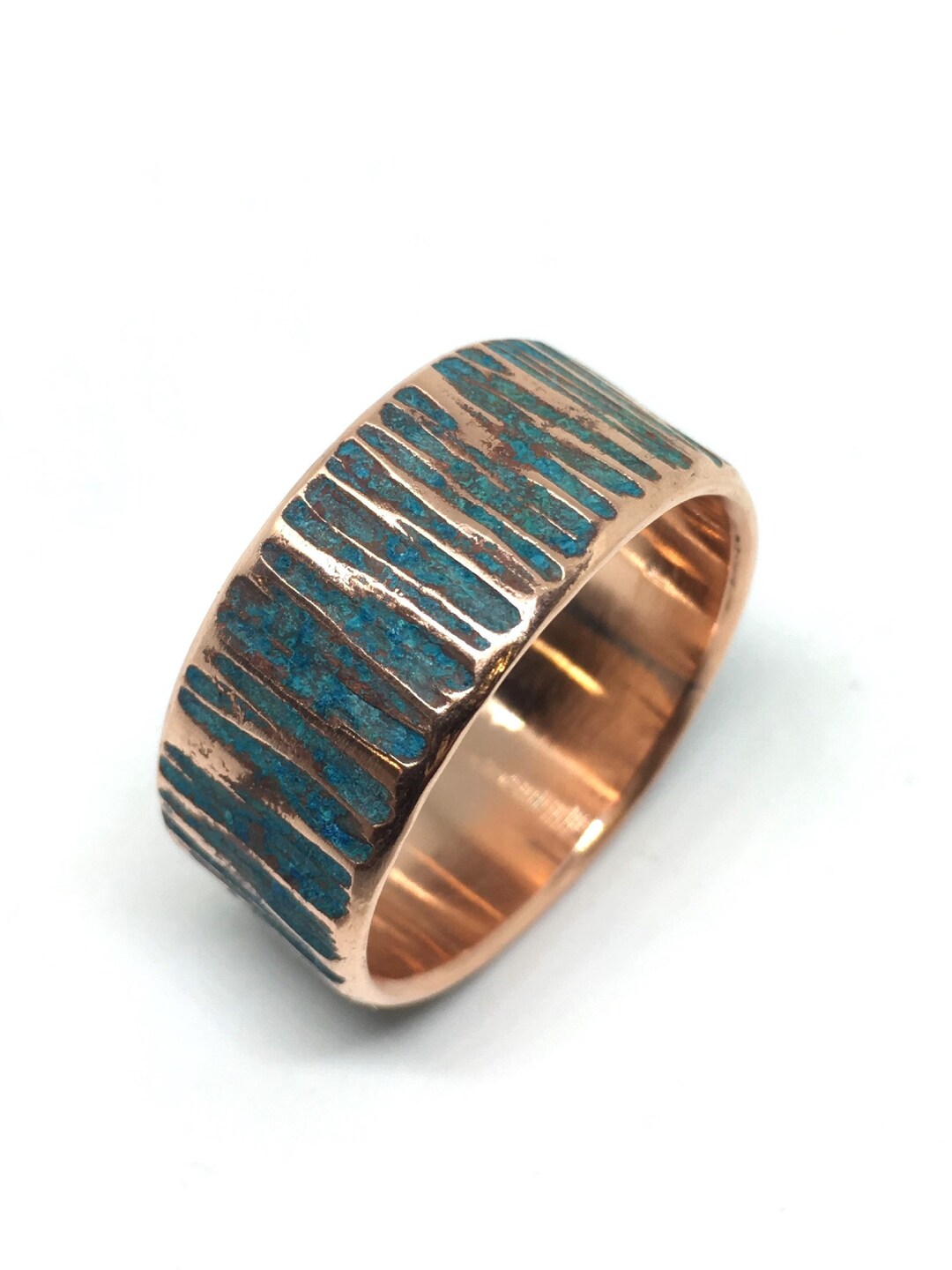 Copper Ring Rustic Hammered W/ Blue/green Oxide Verdigris Finish 10mm