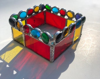 Catch All" Adorable Stained Glass Dresser top Tray