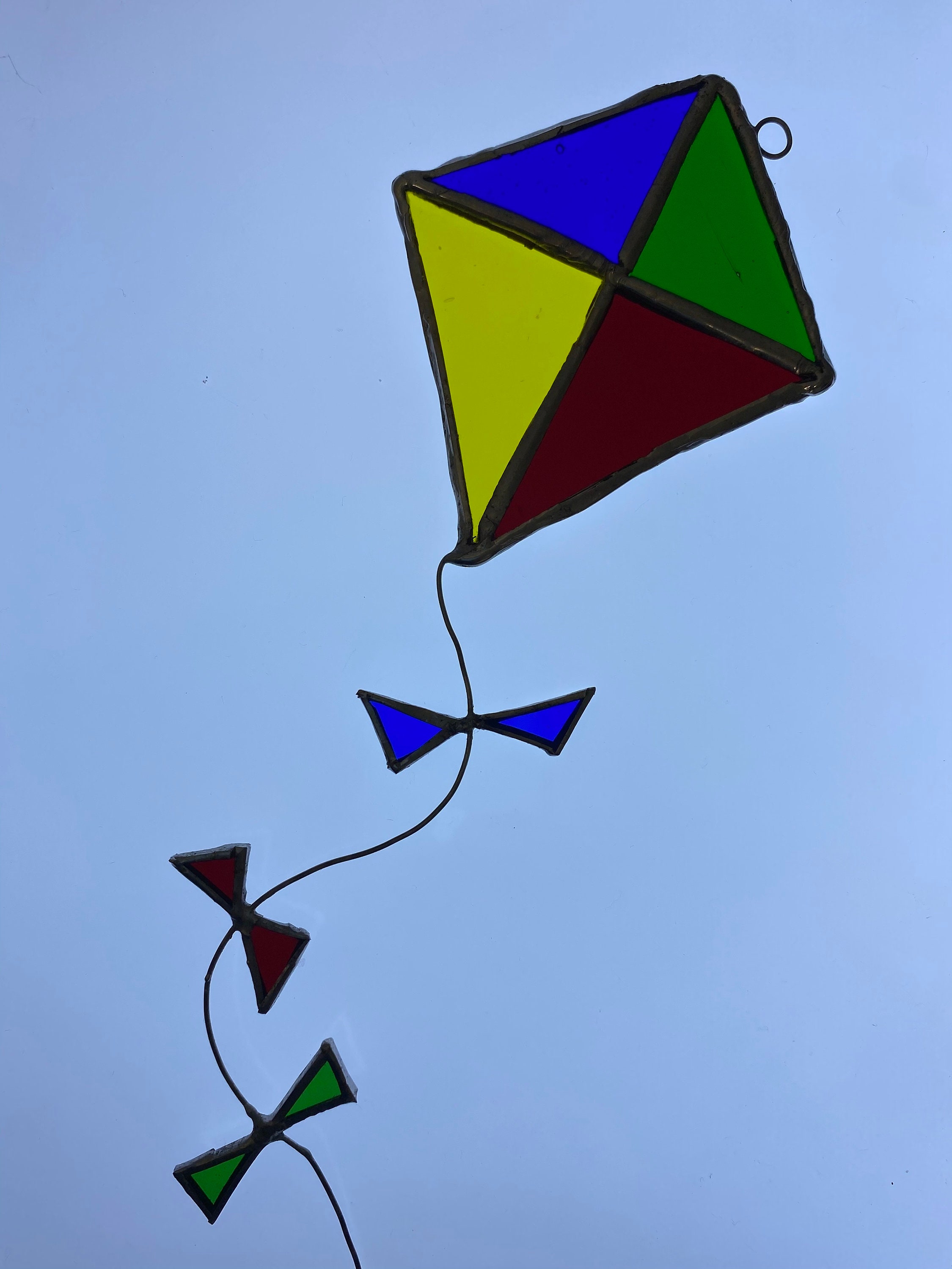 Whimsical Kite Suncatcher Stained Glass Red Blue Yellow Green Etsy