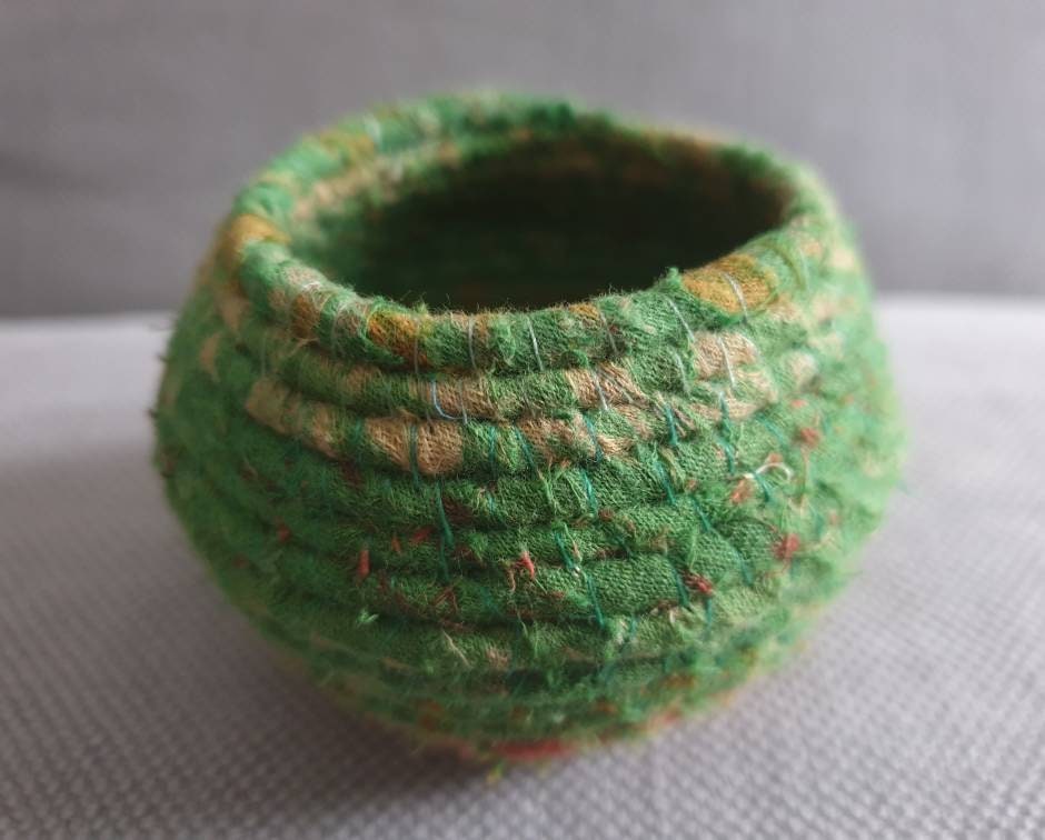 Panier Textile Bobo Ethno Chic Tissus Indiens Récupérés Vert Orangé