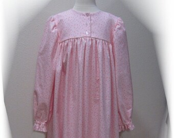 Girls Size 14 - Flannel Lounge Dress in Pink with Polkadots - 100% Cotton Flannel