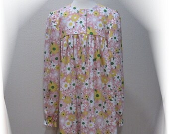 Girls Size 14 - Flannel Lounge Dress in Pink Vintage Floral - 100% Cotton Flannel