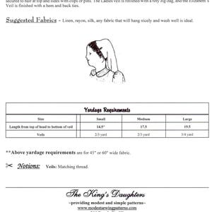 Ladies Head Covering / Veil Sewing Pattern by The King's Daughters 4011 Amish / Mennonite image 2
