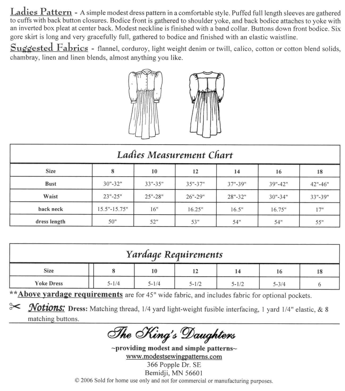 Pattern 1012 Ladies Yoke Dress Sewing Pattern by the Etsy