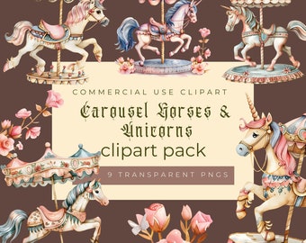 Carousel Horse & Unicorn Set | Merry Go Round | Commercial Use | Carnival Unicorns | Unicorn png | Fun Fair | Horse Svg | Carousel Clip Art
