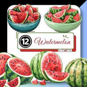 Watermelon Clipart: Summer Fruit PNG Graphics, Commercial Use (Digital Download)