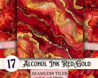 Roodgouden alcoholinkt textuur, levendige digitale kunst, afdrukbare achtergronden, abstracte ambachtelijke benodigdheden, Instant Download NAADLOZE 12 "x 12" jpg