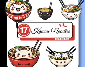 Cute Kawaii Noodle Bowl Clipart, Cute Japanese Food png, Digital Download, Japan Clipart, Asian Sushi Noodle Bowl Clipart, Commercial Use