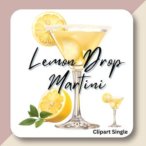 Lemon Drop Martini COCKTAIL Clipart Acquerello Alcol Matrimonio Firma Drink Segno Limonata Mocktail Clip Art Alta Qualità Uso Commerciale