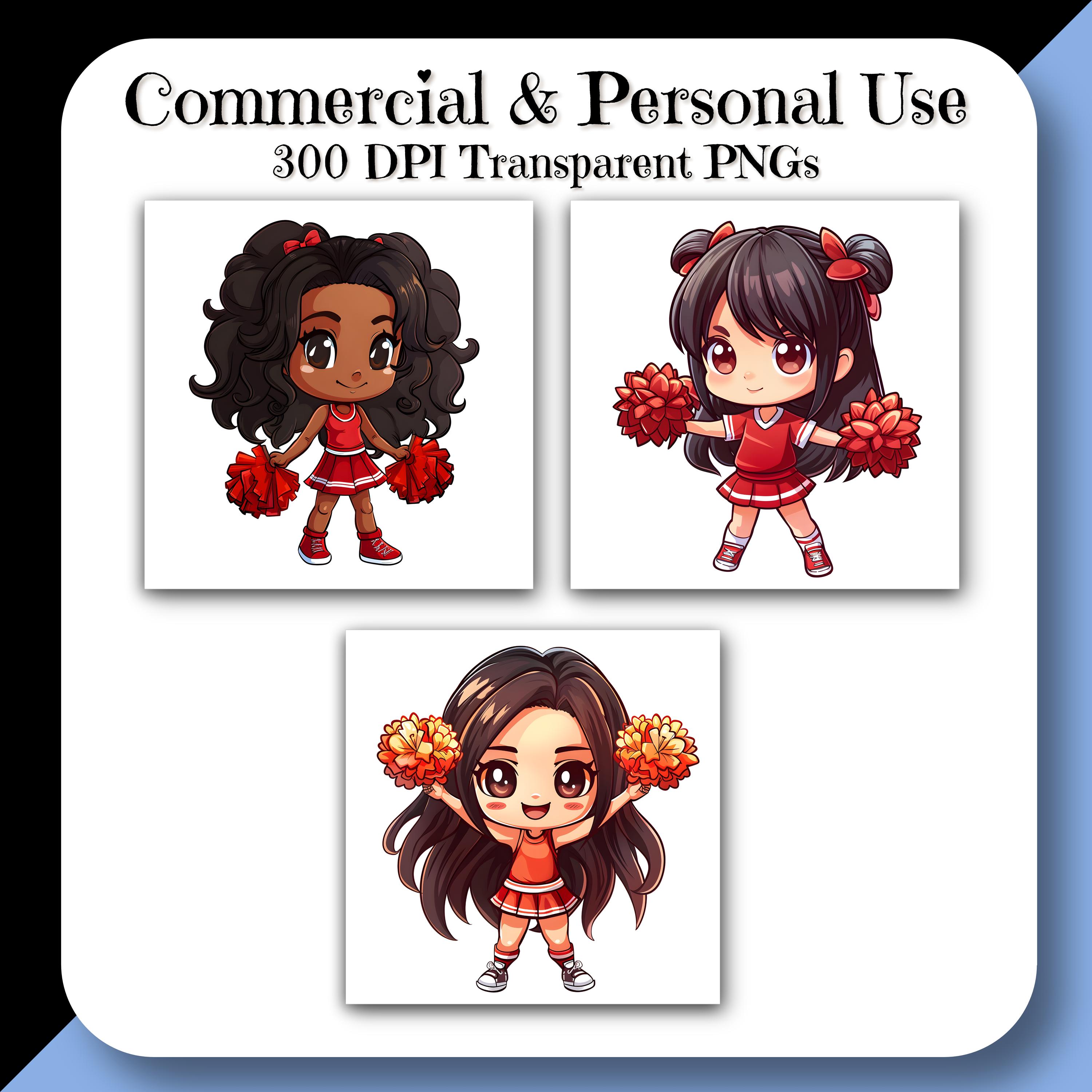 Chibi CHEERLEADER Clipart Set B PNG, Girl Cheer, Digital Download for ...