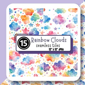 Rainbow Cloud NAADLOZE JPG 12 "x 12" aquarel pastel Sky Star digitale papier scrapbooking ongewenste dagboek Instant Download afbeeldingen van hoge kwaliteit