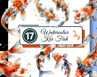 Acuarela de pez koi, pez dorado, carpa japonesa, clip art japonés, diario basura, PNG, descarga digital, uso comercial, creadores y artesanos
