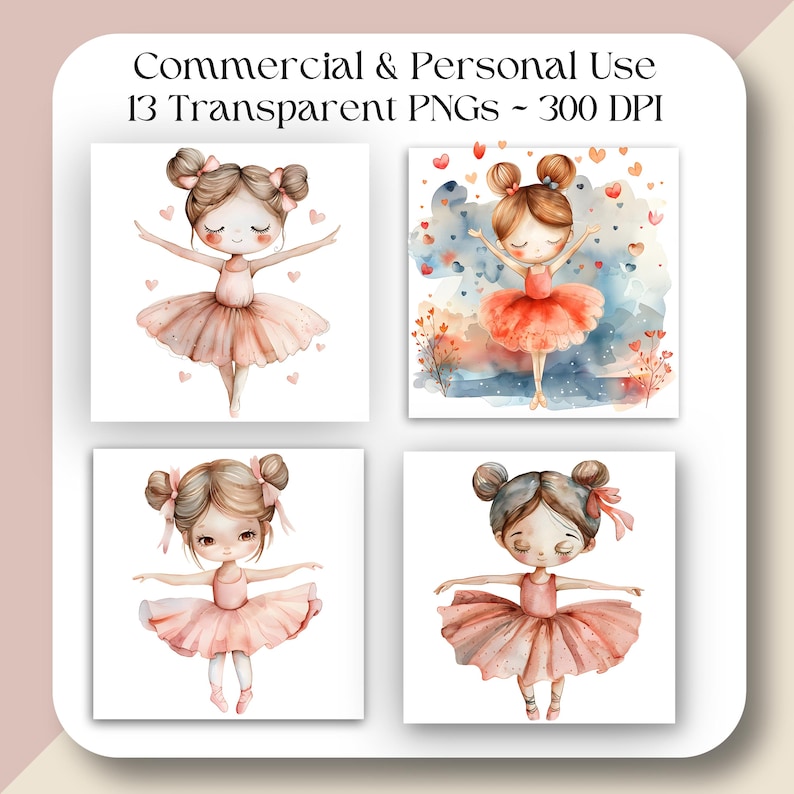 Cute BALLERINA Clipart Watercolor Tiny Dancers Ballet Clip Art High ...