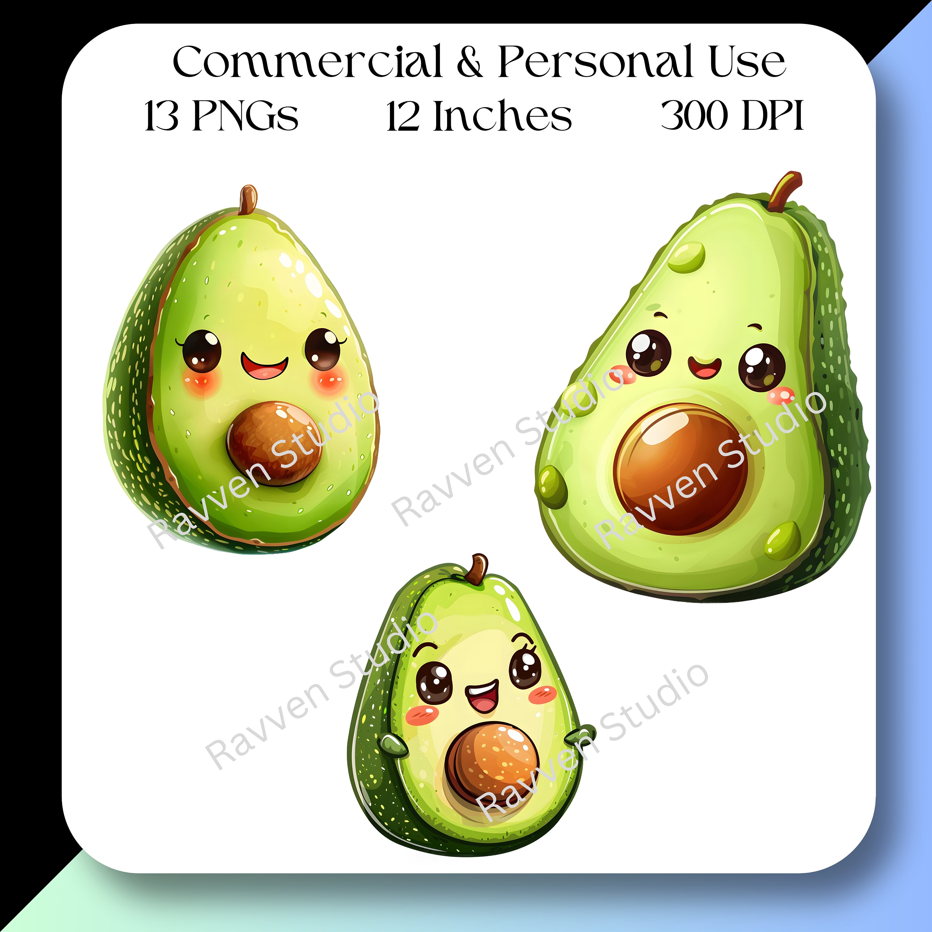 Avocado Clipart, Kawaii Avocado Png, Cute Fruit Clip Art, Digital ...