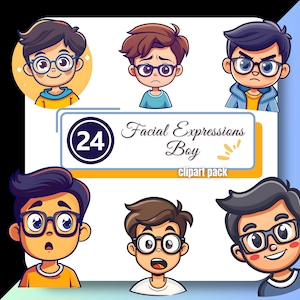 Gelaatsuitdrukking jongen emotie clipart, educatief, homeschool school gevoelens bril png, leraar instant digitale download commercieel gebruik