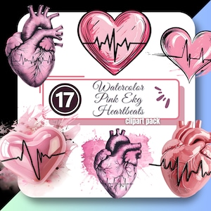 Roze hartslag grafische clipart EKG Nursing Medical DR Vibe Clip Art Junk Journal PNG digitale download commercieel gebruik voor makers en makers