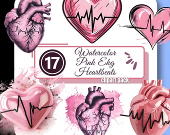 Roze hartslag grafische clipart EKG Nursing Medical DR Vibe Clip Art Junk Journal PNG digitale download commercieel gebruik voor makers en makers