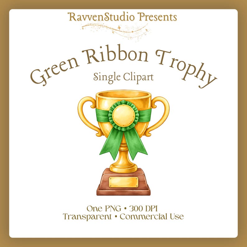 Gold Trophy Clipart Single - Green Ribbon Bow - Golden Sports Award ...