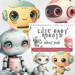 Cute Baby Robots Clipart Collection | Robots Prints | Robot Clip Art | Commercial Use | Birthday Clipart | Nursery Decor | Sci-Fi Children