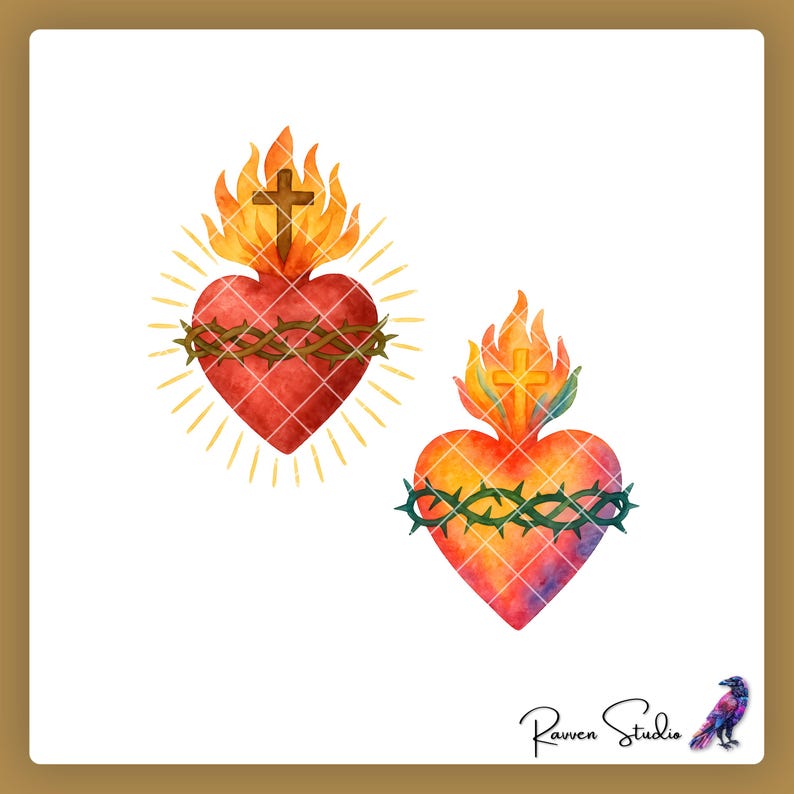 Sacred Heart of Jesus Clipart Pack • Christian Religious Art • Catholic ...