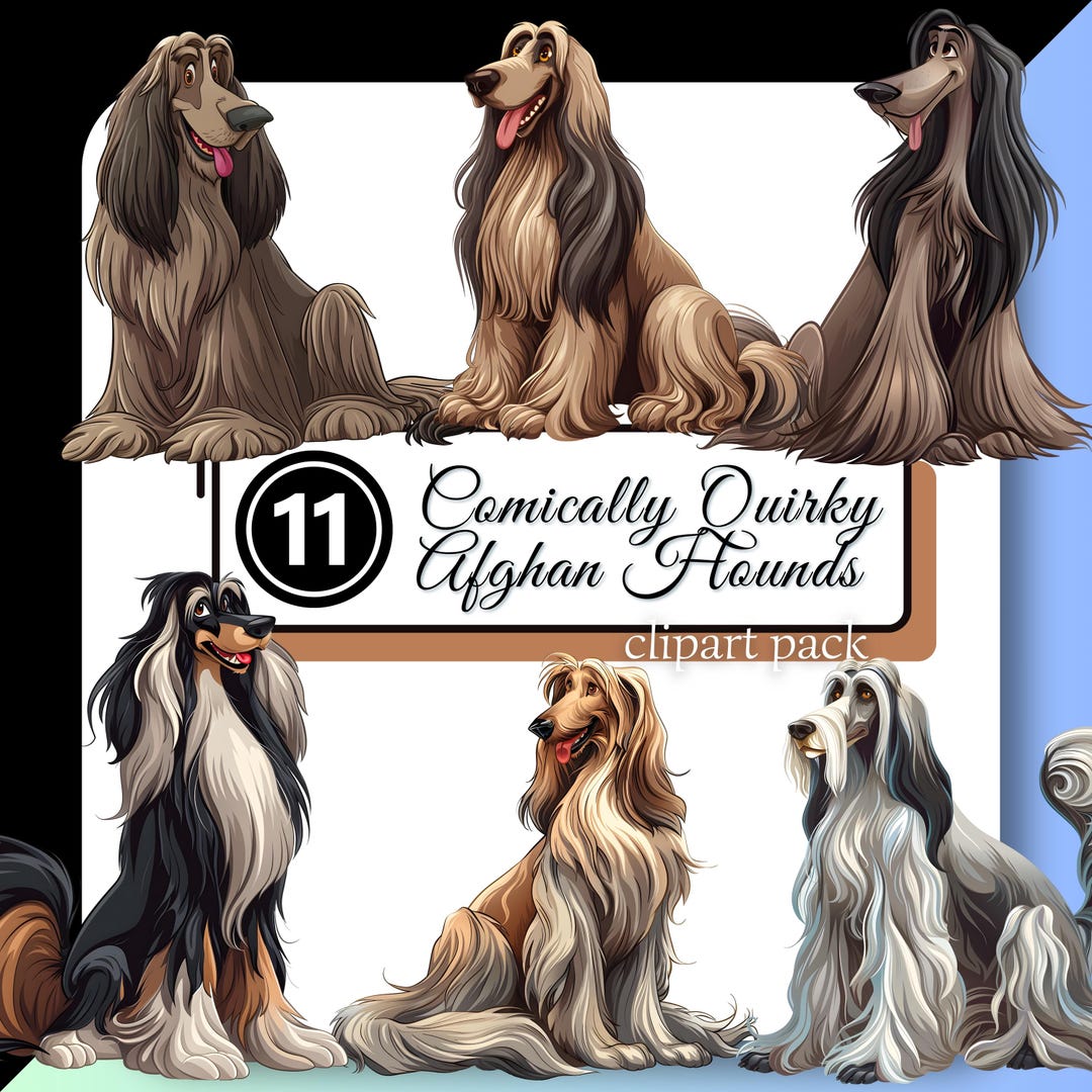 Quirky AFGHAN HOUND DOG Clipart Cute Comic Canine Funny Puppy