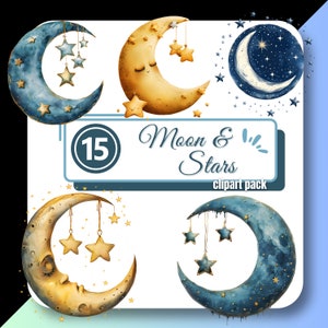 Celestial clipart, maan en sterren illustraties, Sweet Dreams baby illustratie, sterren png, commerciële nachtelijke hemel-graphics voor makers en makers