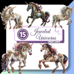 Jeweled Unicorn Clipart, Fantasy Clip Art, Animal PNG, Digital Download, Commercial Use, Magical Mystical graphics for Creators and Crafters
