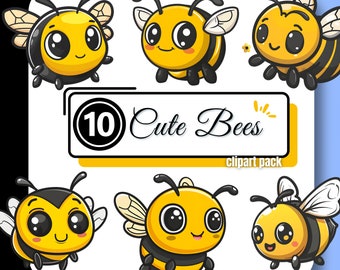 Cute Honey Bee Clipart, Garden Clip Art, Kawaii Spring PNG, Junk Journal, Digital Download Commercial Use Graphics for Creators and Crafters