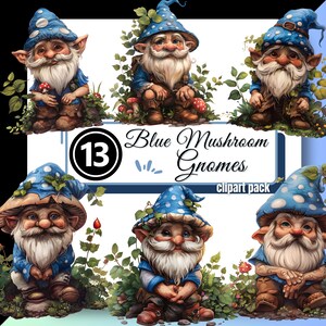 Blue Mushroom Gnome Clipart Clip Art Jardim Vovô Hobbit Transparente PNG Download Digital Instantâneo Uso Comercial para Criadores e Artesãos