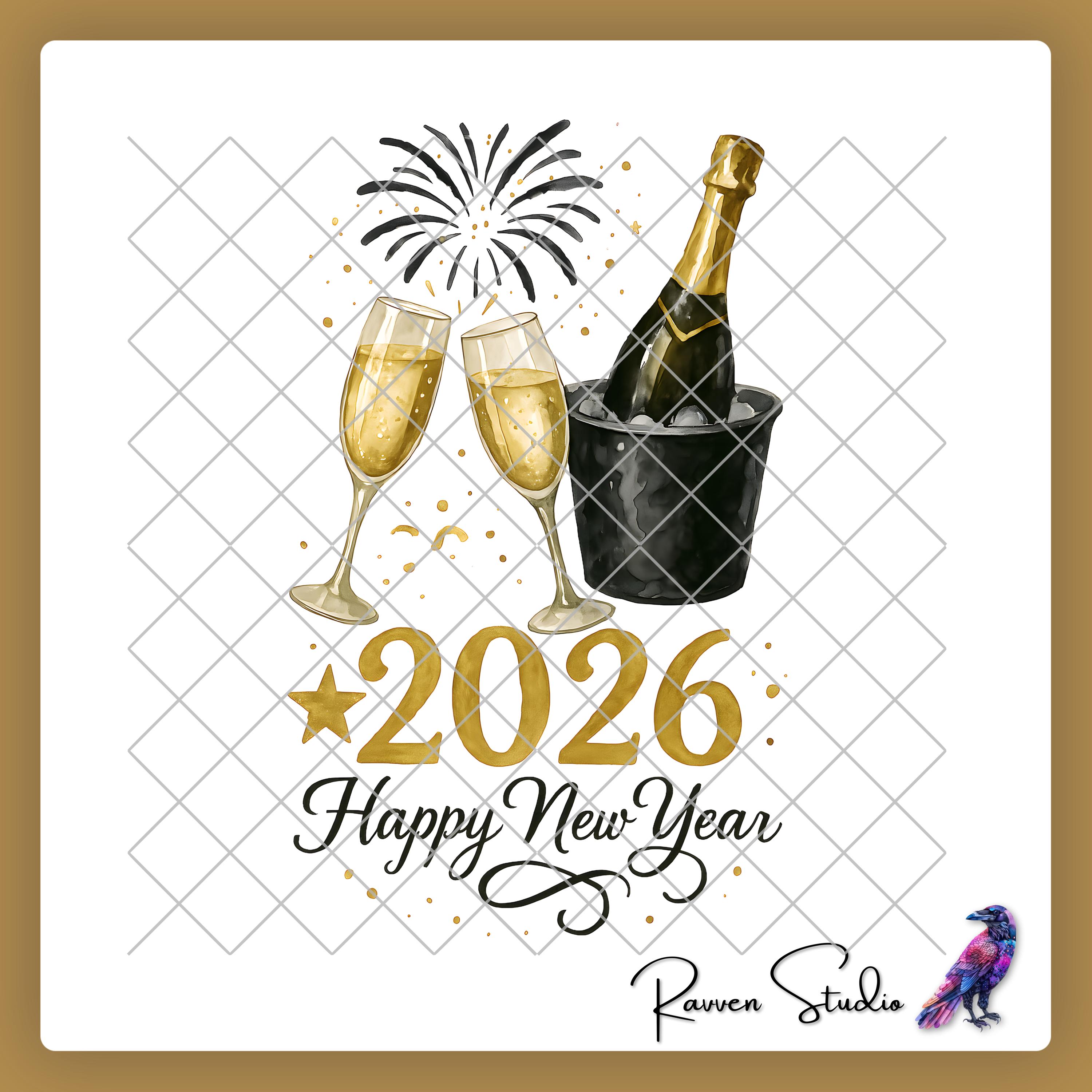 Happy New Year 2026 Clipart Pack, Festive PNG Bundle (digital