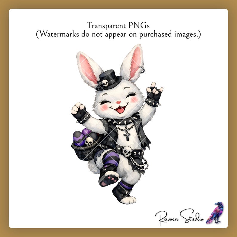 Gothic Easter Bunny Clipart Pack - Spooky Rabbit Goth Magic Dark Punk ...