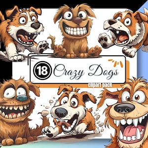 Clipart de perro loco, mascota peculiar, mestizo, canino divertido, diario basura PNG, descarga digital instantánea, uso comercial para creadores y artesanos