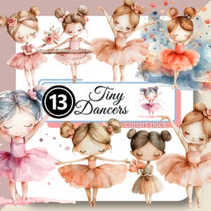 Cute BALLERINA Clipart Watercolor Tiny Dancers Ballet Clip Art High Quality Commercial Use Floral Sweet Girl Dance Roses Heart Studio Dancer