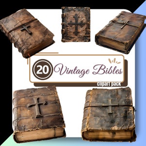 Clipart de Bíblia Vintage, Clip Art de Livros Antigos, Cristianismo PNG, Download Digital, PNGs de Uso Comercial, Gráficos de Livros Religiosos para Criadores