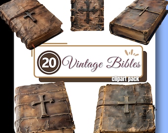 Vintage Bible Clipart, Antique Books Clip Art, Christianity PNG, Digital Download, Commercial Use PNGs, Religious Book graphics for Creators