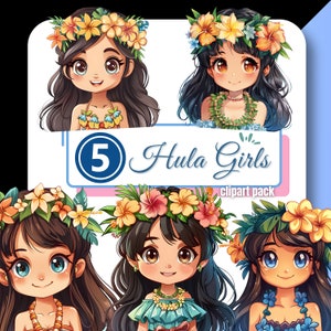 Luau Hula Girl Clipart, Hawaii Clip Art, Luau Party Décor Hawaiian Girls Tropical Flowers PNG, Instant Download Commercial Use for Creatives