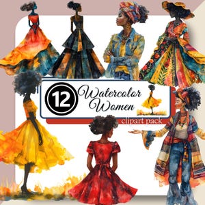 Beautiful Watercolor WOMEN Clipart African American Melanin Black Ethnic Girl Vibe Clip Art High Quality PNG Instant Download Commercial Use