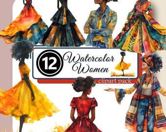 Beautiful Watercolor WOMEN Clipart African American Melanin Black Ethnic Girl Vibe Clip Art High Quality PNG Instant Download Commercial Use