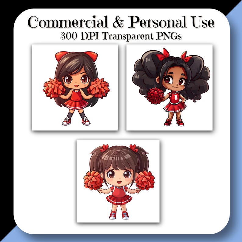 Chibi CHEERLEADER Clipart Set B PNG, Girl Cheer, Digital Download for ...