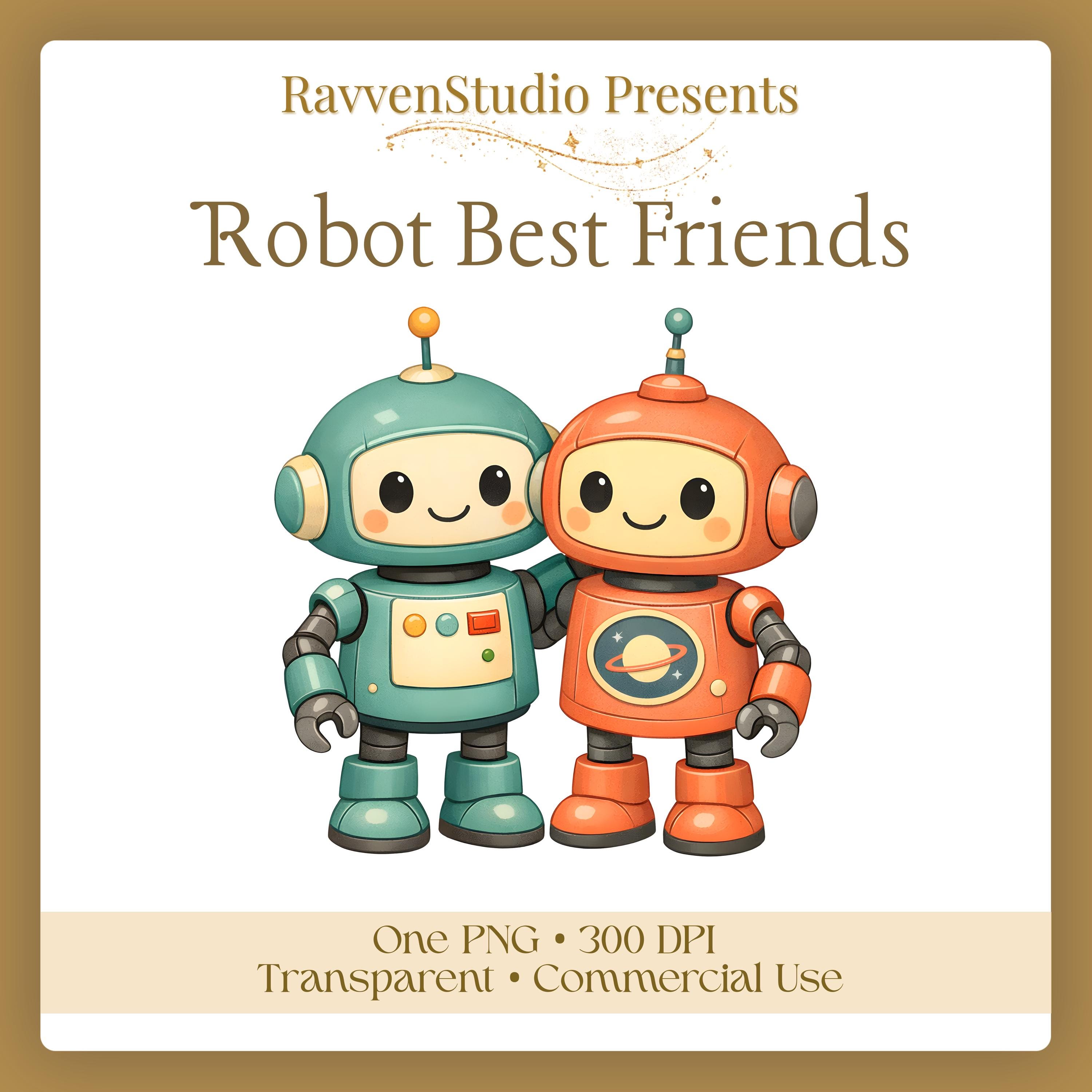 Best Friends Robots Clipart - Cute Retro Robots - Valentine ...