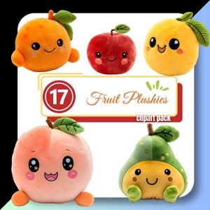 Kawaii Plush Fruit Toy Clipart, Stuffed Peach png, Apple, Banana, Avocado, Instant Download, Commercial Use, Strawberry Clip Art, Nursery