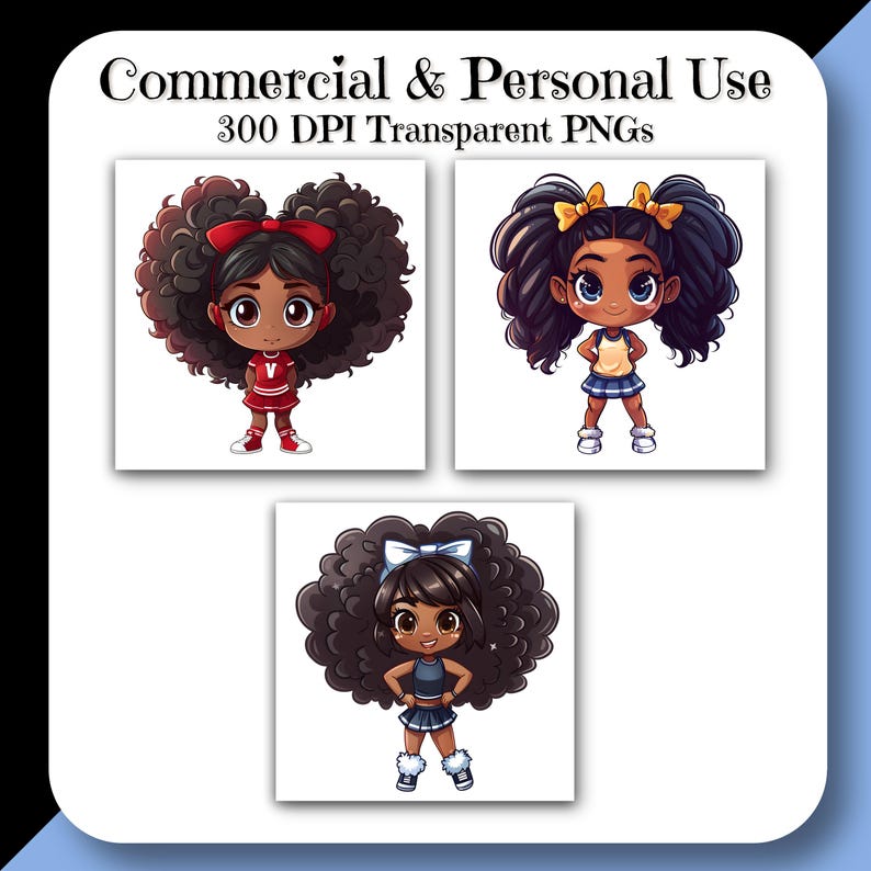 Chibi CHEERLEADER Clipart Set A PNG, Black Girl Cheer, Digital Download ...