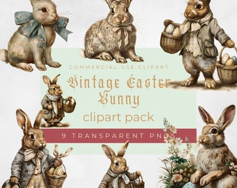 Vintage Easter Bunny Clipart | Paper Crafts | Rabbit Png | Spring Junk Journal | Easter Flowers | Easter Png | Easter Egg | Digital Download